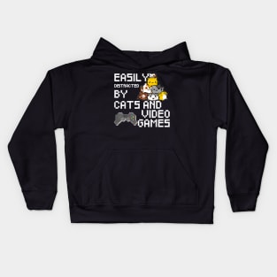 Easily Distracted By Cats And Ideo Games Pixel Art Cat Kids Hoodie
